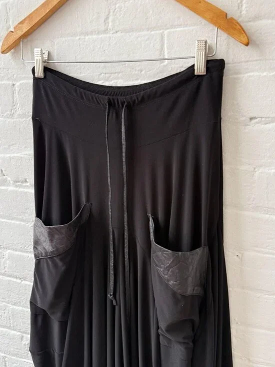 Y2K Black Draped Midi Skirt Asymmetrical Minimal Goth Utility (S) - Picture 6 of 8